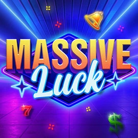 Promotional casino banner with neon 'MASSIVE Luck' text in gold and blue, glowing lights and stars