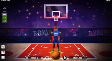 Basketball game scene: blue-jersey player #88 stands on court under the hoop; basketball sits near the player with betting UI at bottom and multipliers on the left.