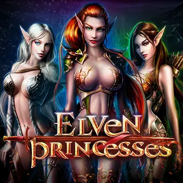 Promotional cover for a fantasy game titled Elven Princesses, featuring three elf princesses in ornate armor against a dark magical backdrop.