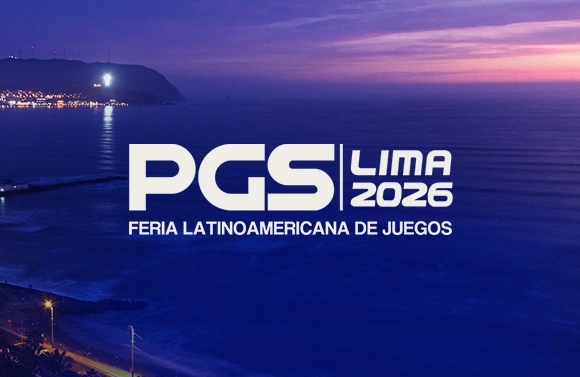 Banner for PGS Lima 2026: Feria Latinoamericana de Juegos, with a twilight ocean backdrop.
